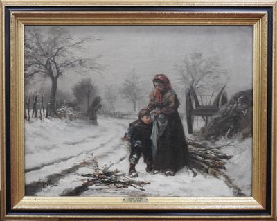 Mère et enfant dans la neige