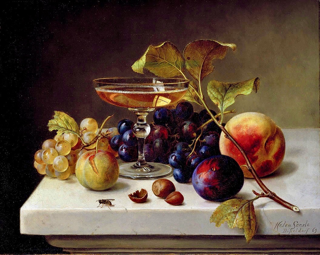 Nature morte fruits et coupe de champagne EcoleEcouen