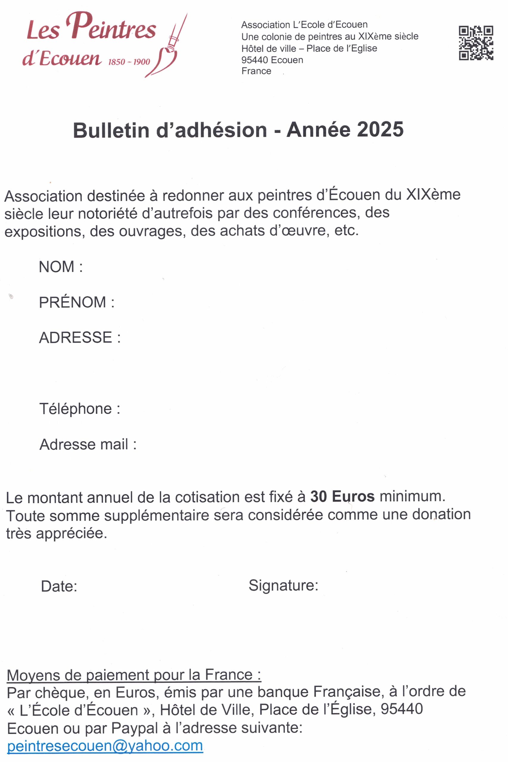 Formulaire adhésion F 2025 Formulaire adhésion F 2025